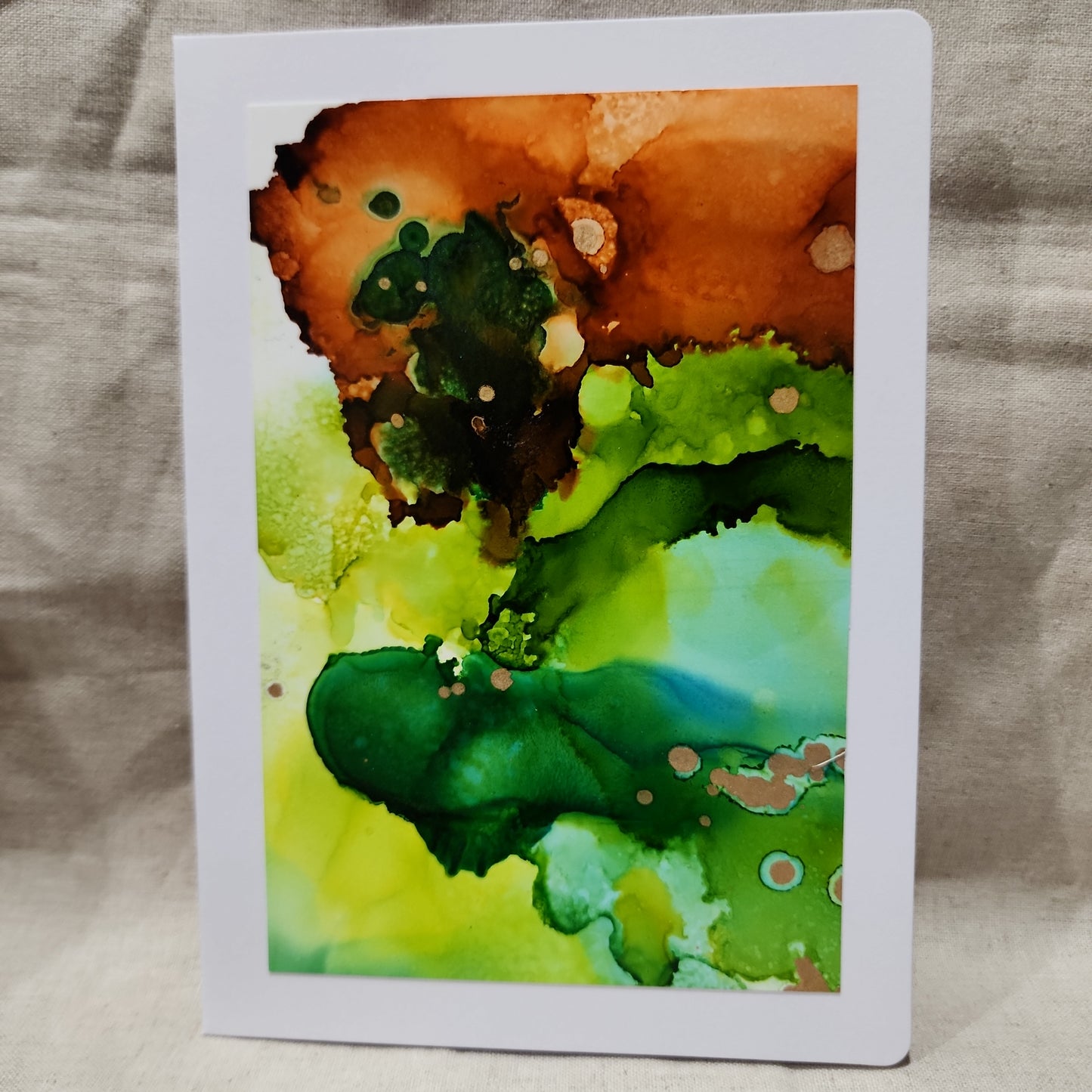 Handmade Alcohol Ink Notecards - Green/Brown/Gold (Set of 4)