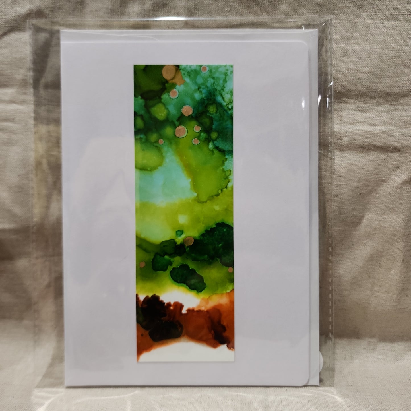 Handmade Alcohol Ink Notecards - Brown/Green/Gold