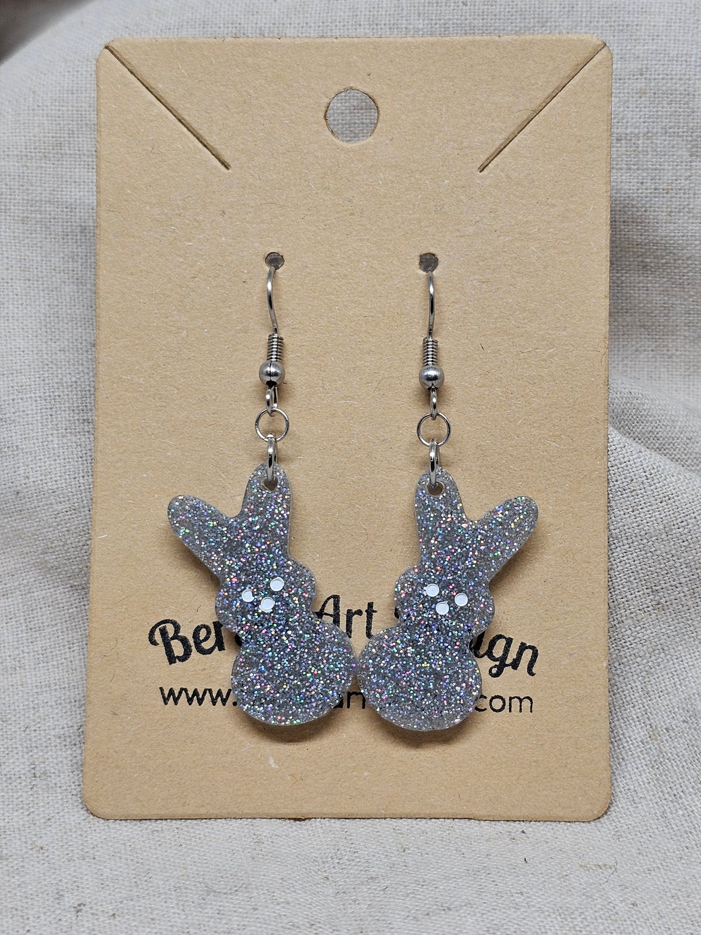 Small Bunny Earrings-Silver Sparkle