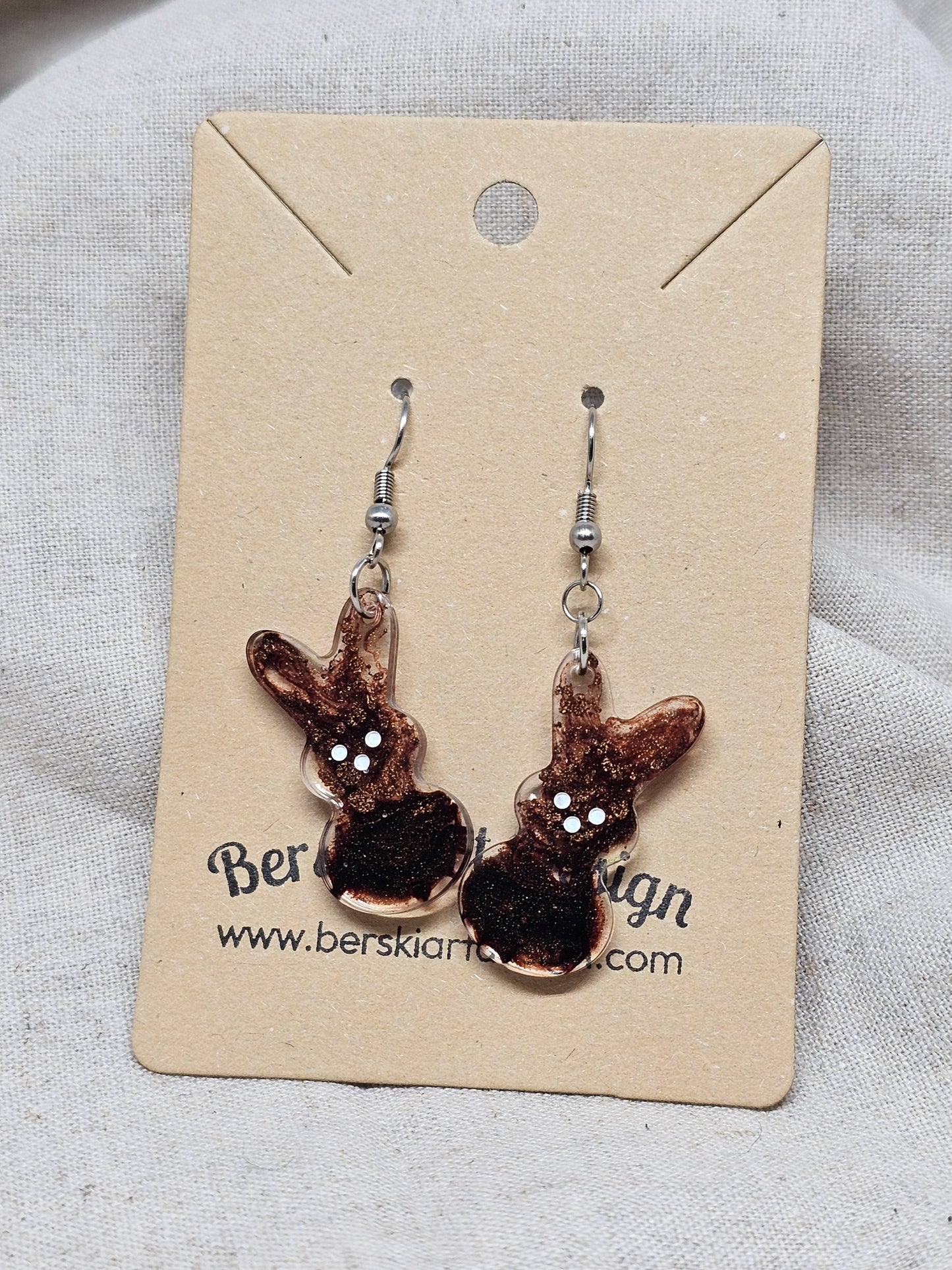 Small Bunny Earrings-Brown