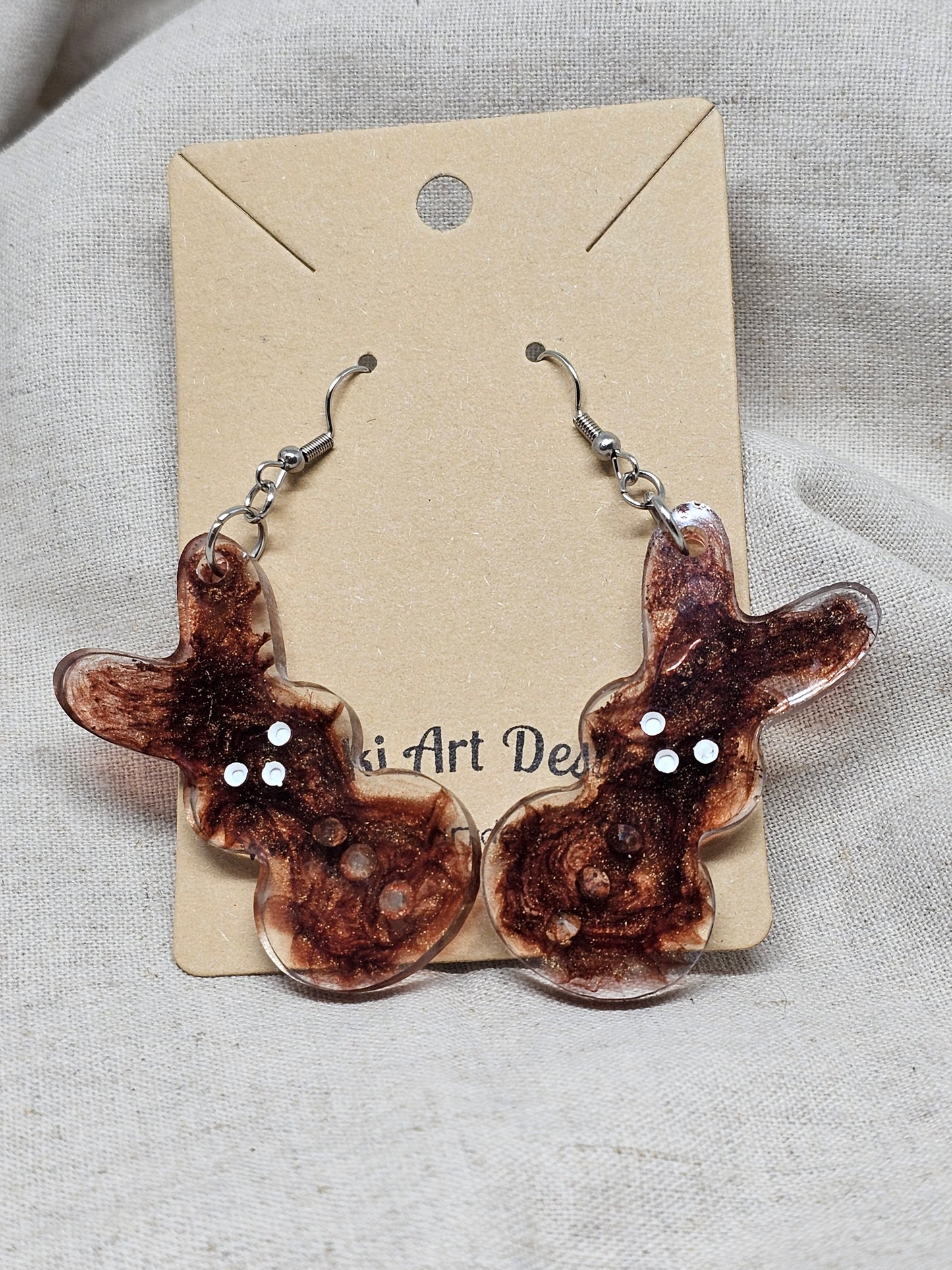 Large Bunny Earrings-Brown