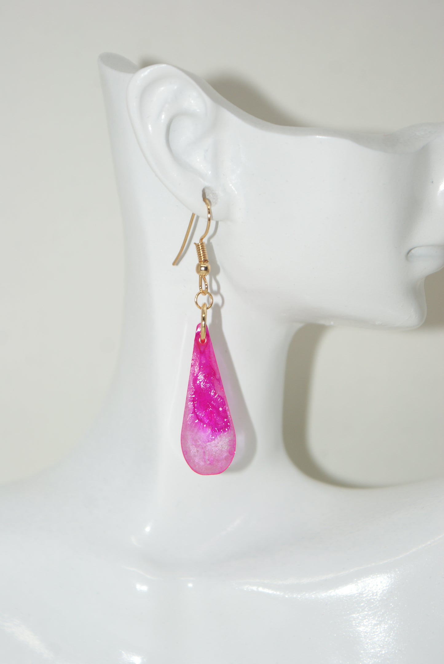 Hand-Poured Resin and Alcohol Ink Earrings - Droplet - Fucshia