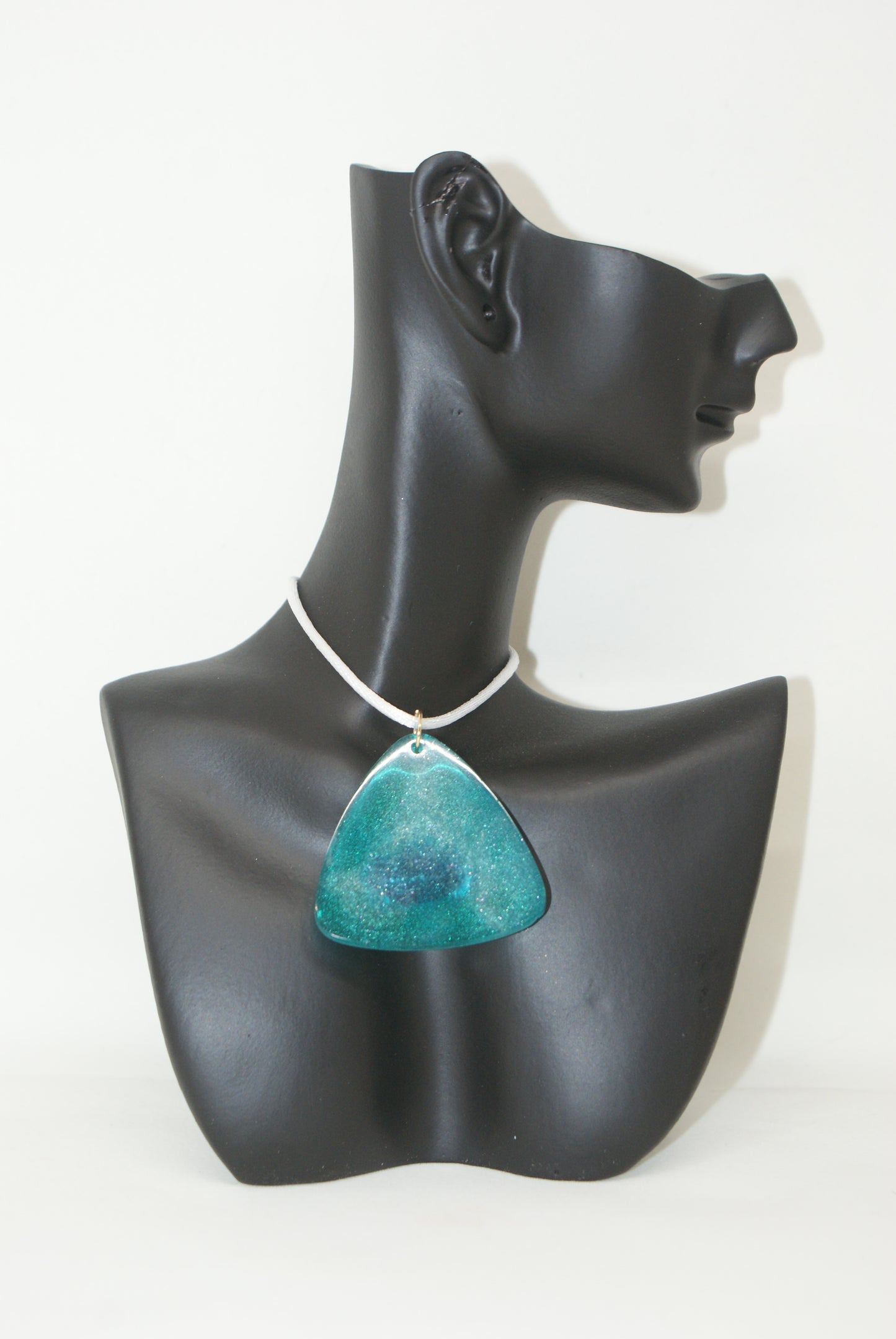 Hand-Poured Resin and Alcohol Ink Necklace - Triangle - Turquoise/Silver