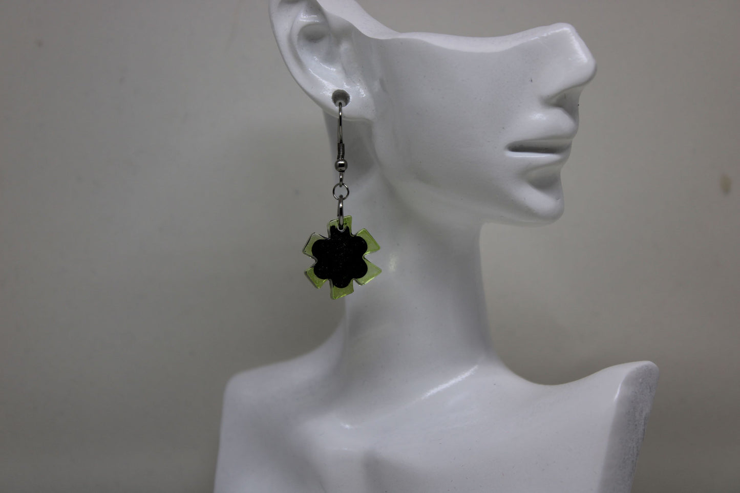 Hand-Poured Resin and Alcohol Ink Earrings - Green/Black