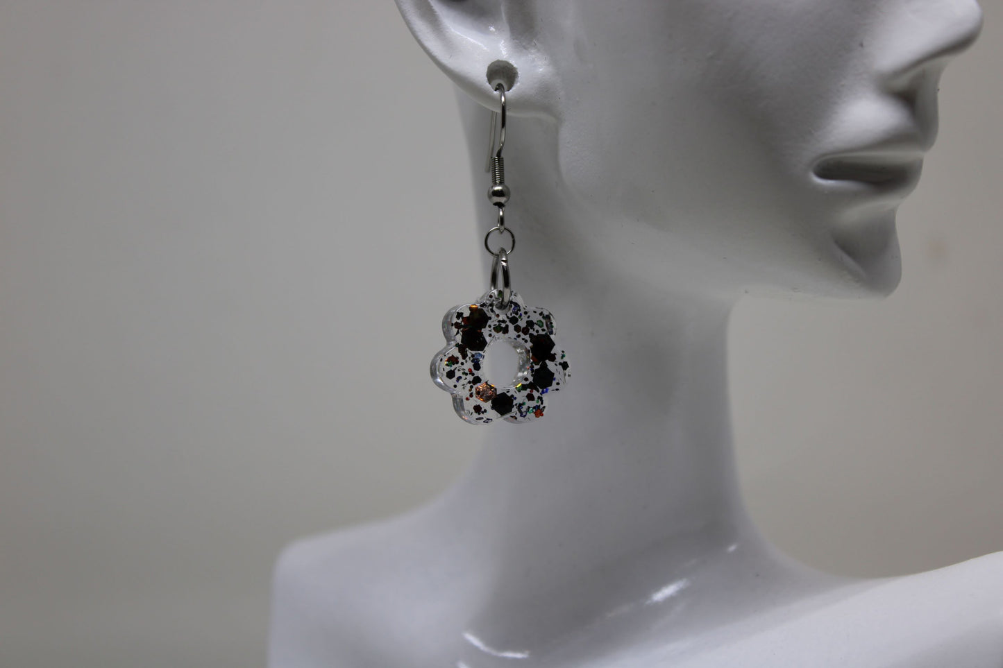 Hand-Poured Resin and Alcohol Ink Earrings - Brown Sparkle