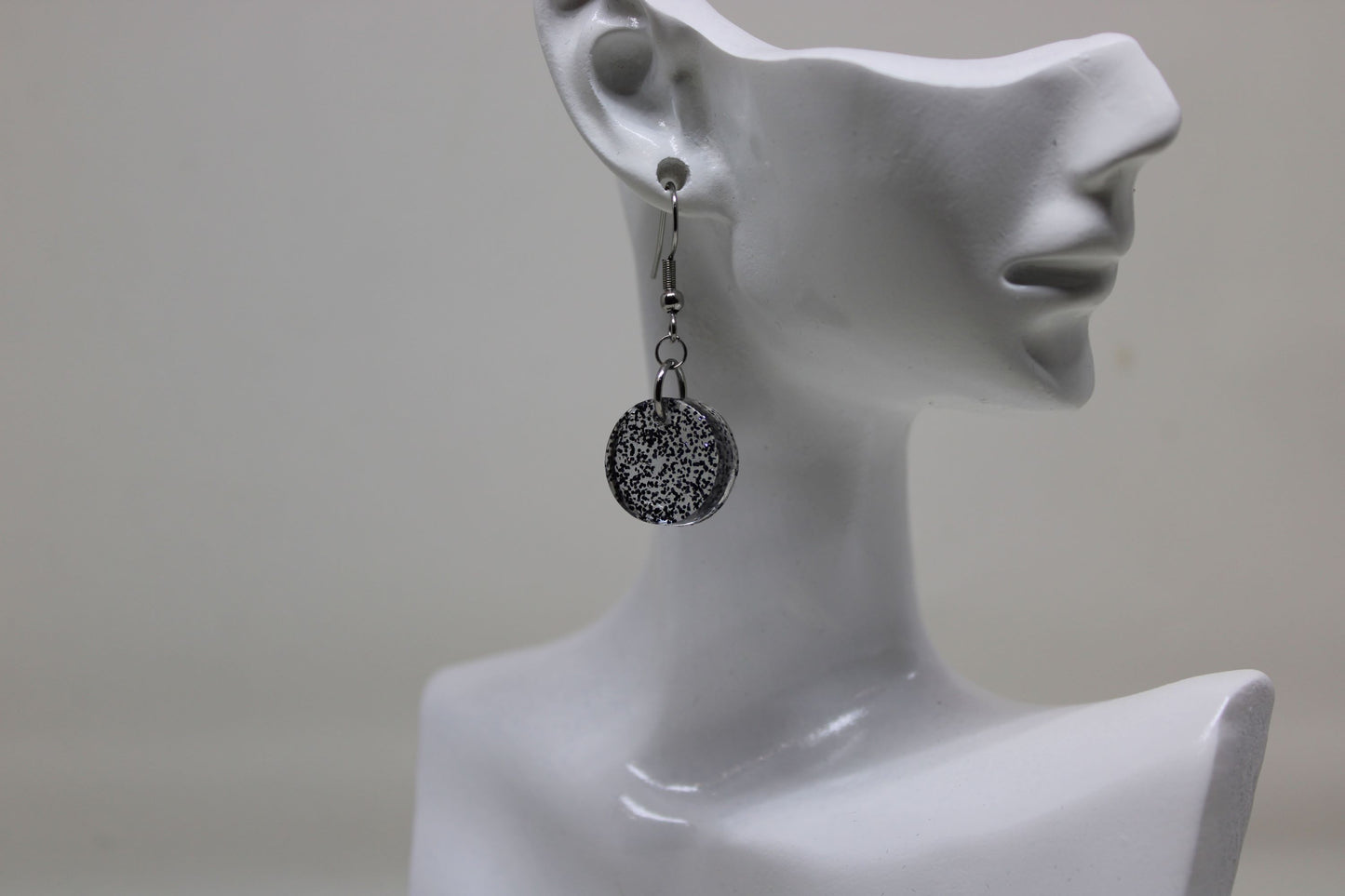 Hand-Poured Resin and Alcohol Ink Earrings - Round - Black