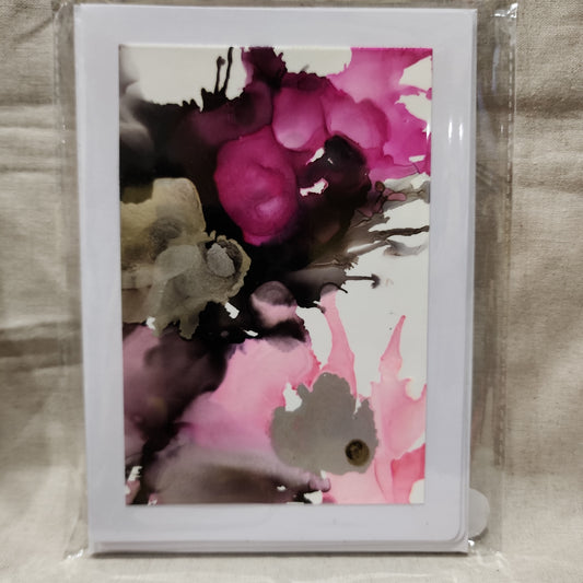 Handmade Alcohol Ink Notecards - Black/Pink/Silver (Set of 4)