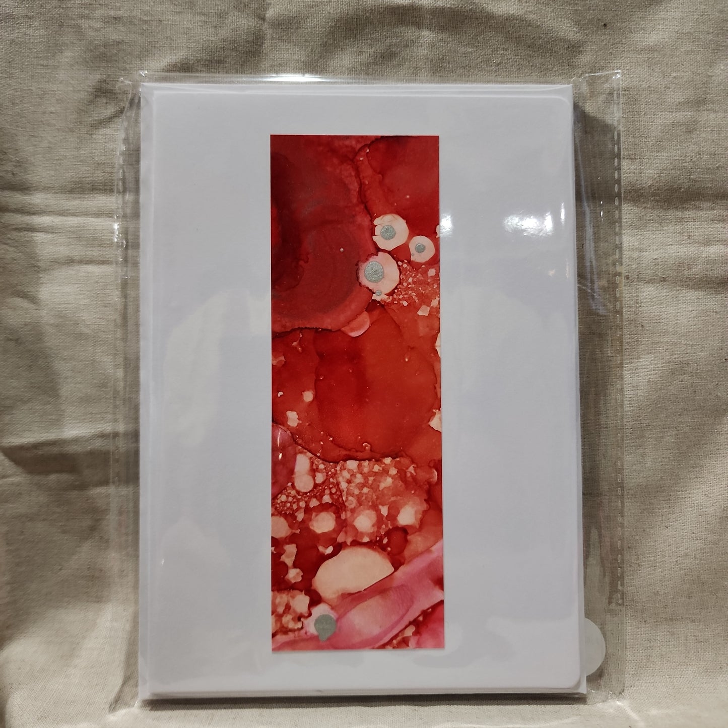 Handmade Alcohol Ink Notecards - Red/Pink/Silver (Set of 4)