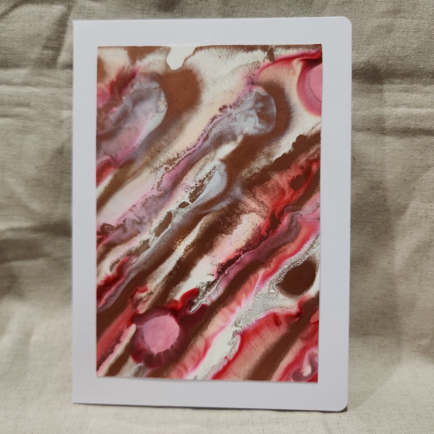 Handmade Alcohol Ink Notecards - Red/Pink/Gold (Set of 4)