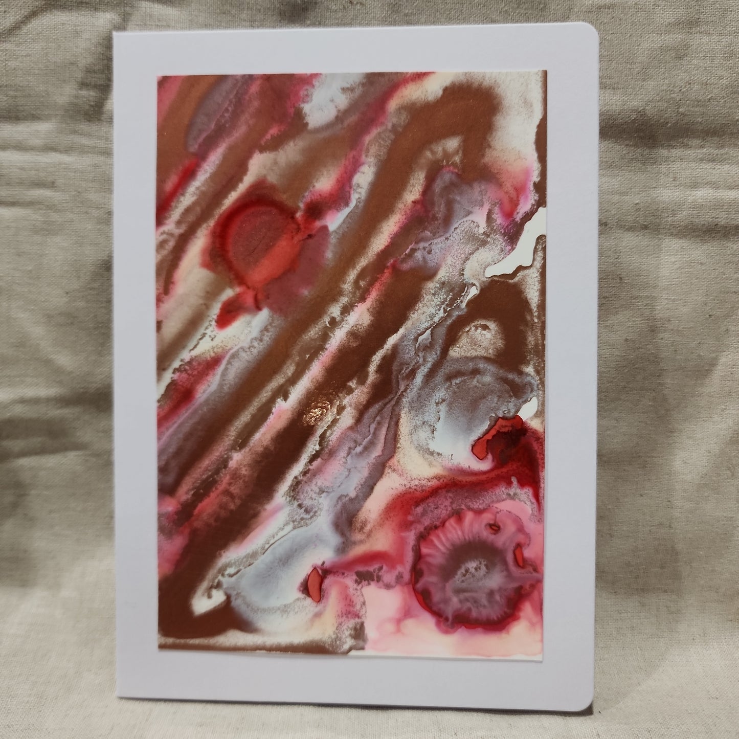 Handmade Alcohol Ink Notecards - Red/Pink/Gold (Set of 4)