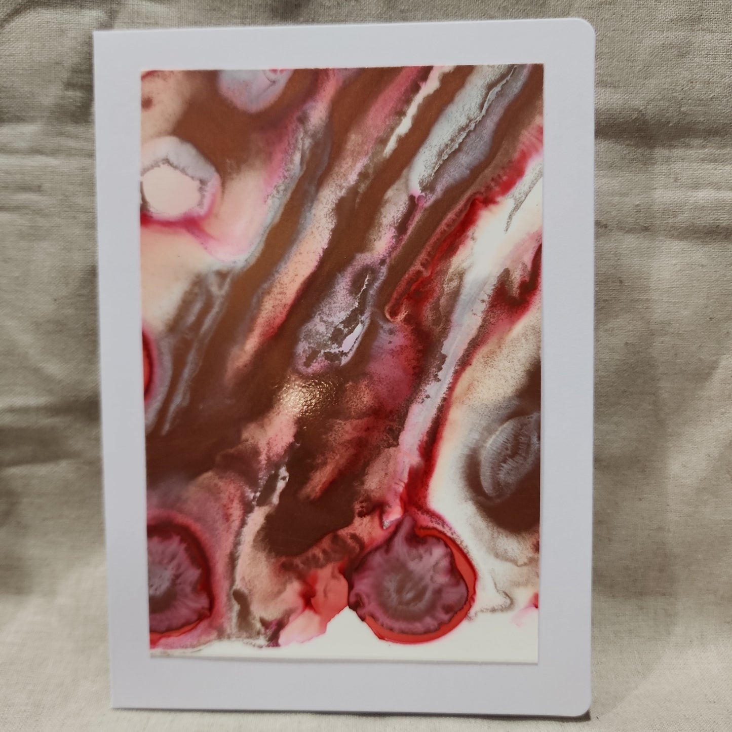 Handmade Alcohol Ink Notecards - Red/Pink/Gold (Set of 4)