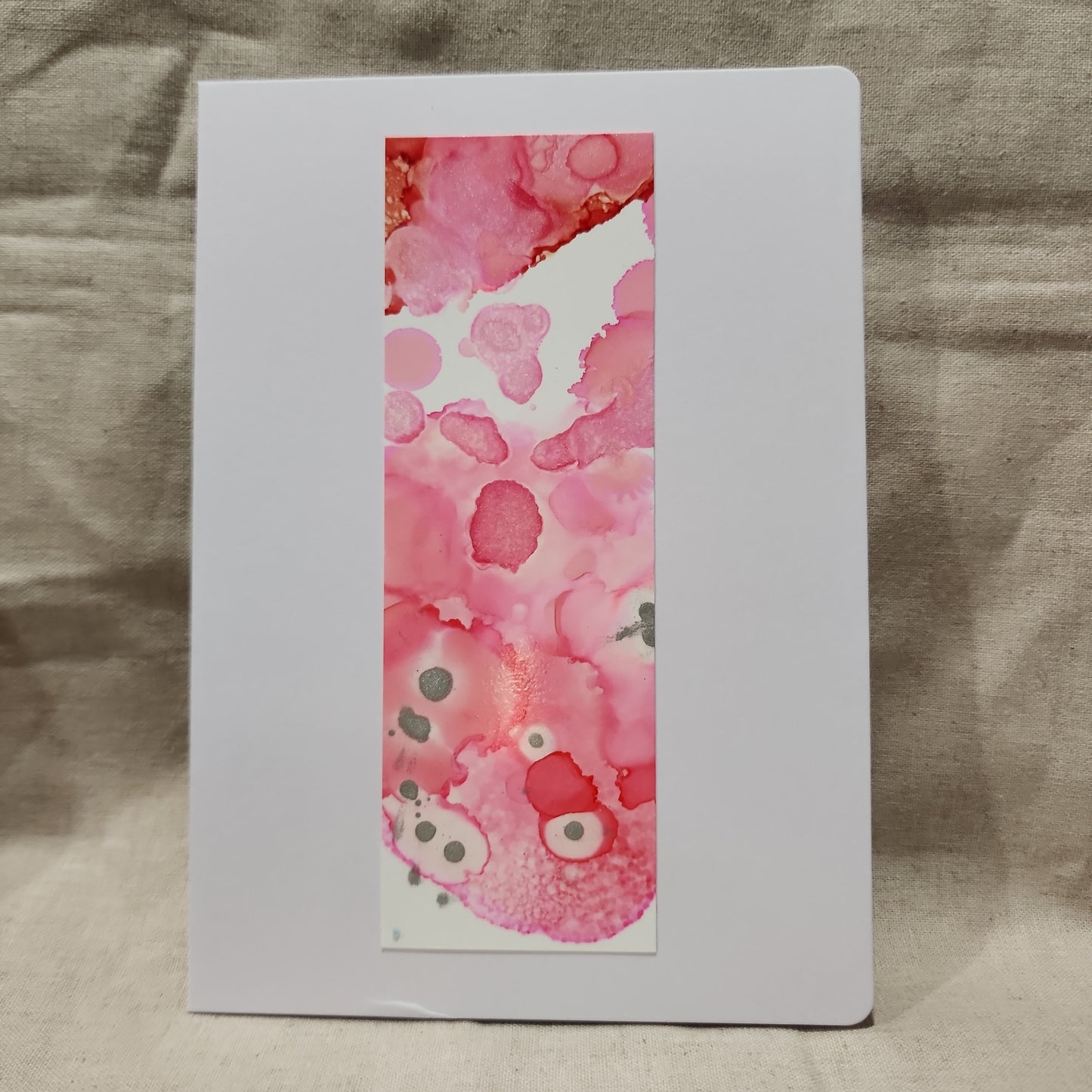 Handmade Alcohol Ink Notecards - Red/Pink/Silver (Set of 4)