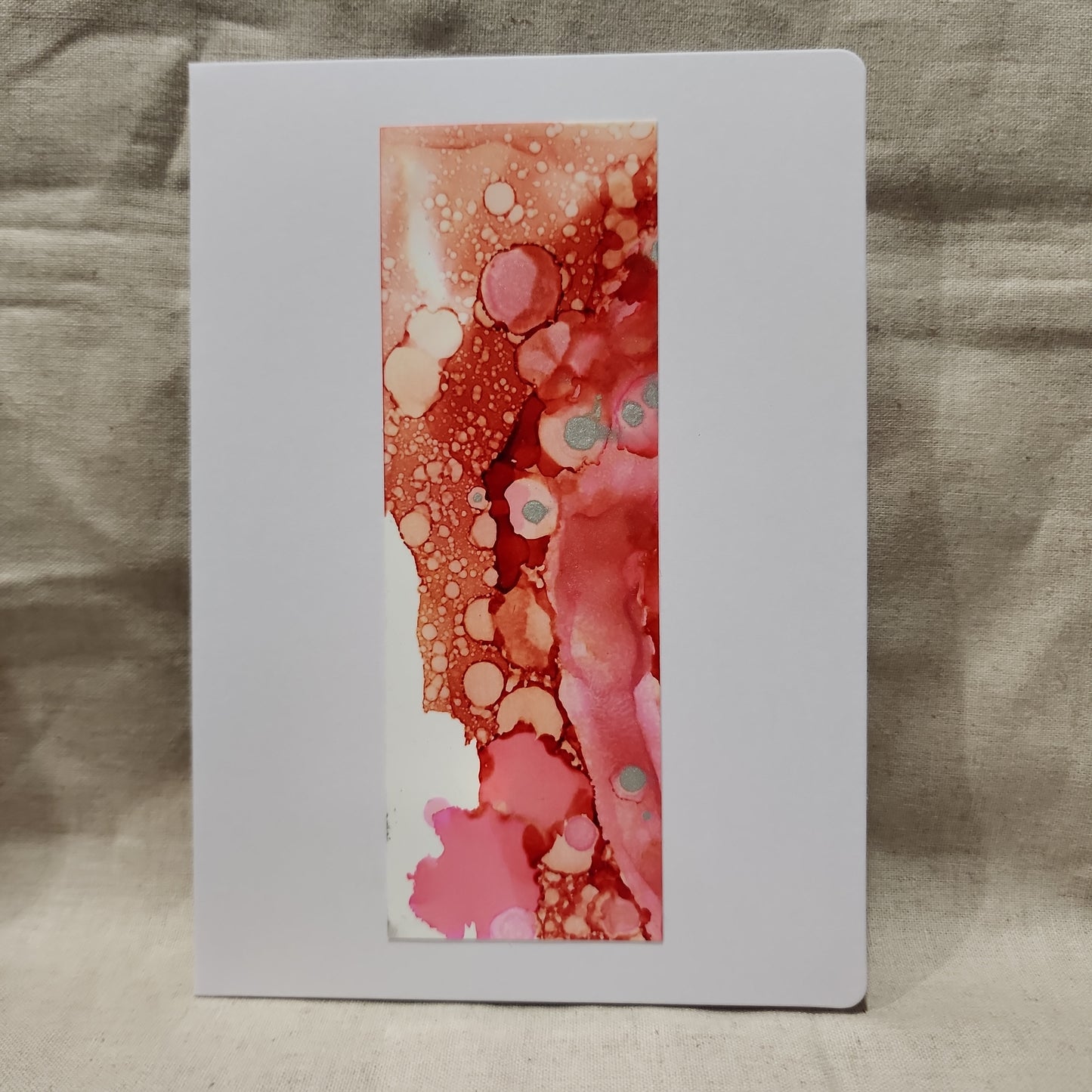 Handmade Alcohol Ink Notecards - Red/Pink/Silver (Set of 4)