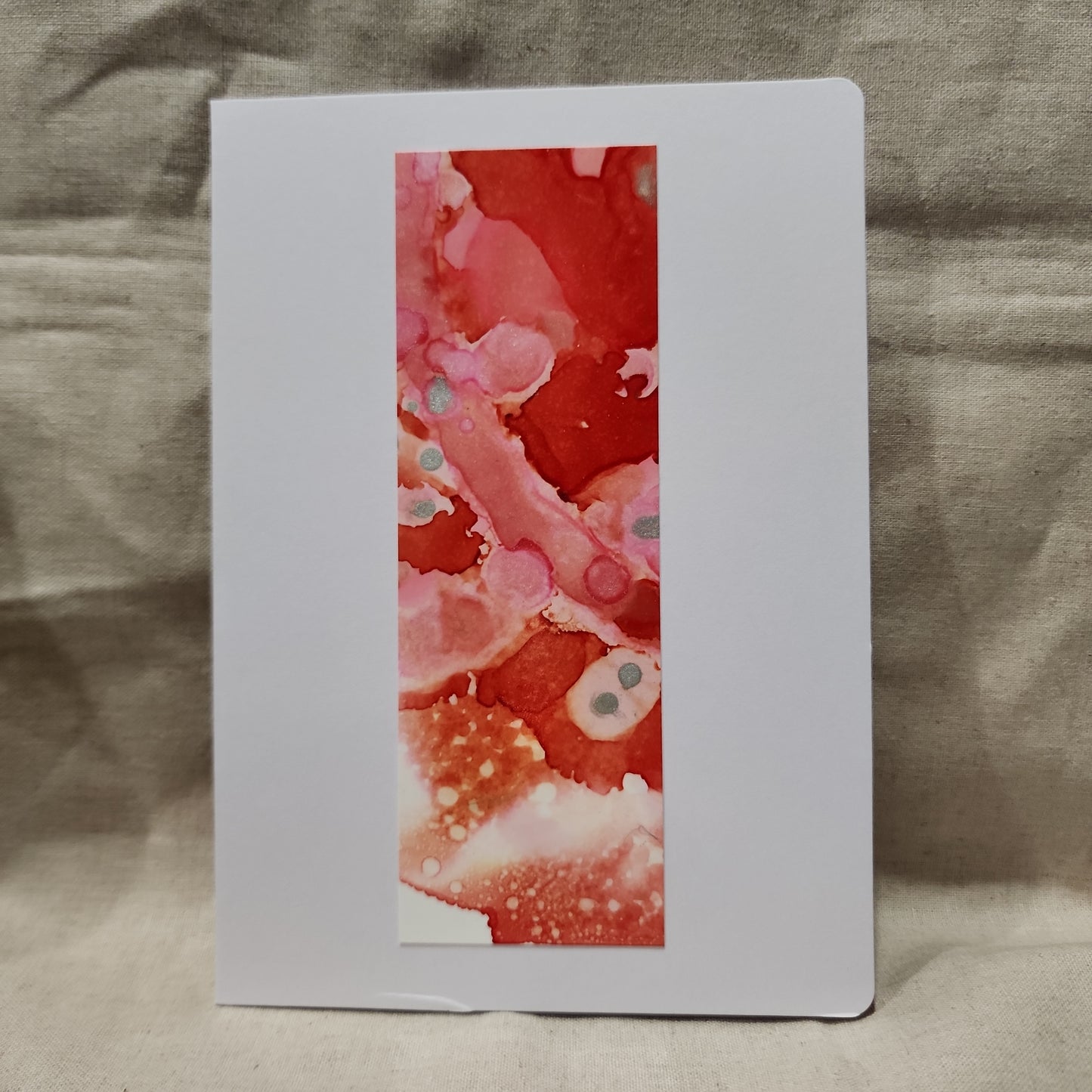 Handmade Alcohol Ink Notecards - Red/Pink/Silver (Set of 4)