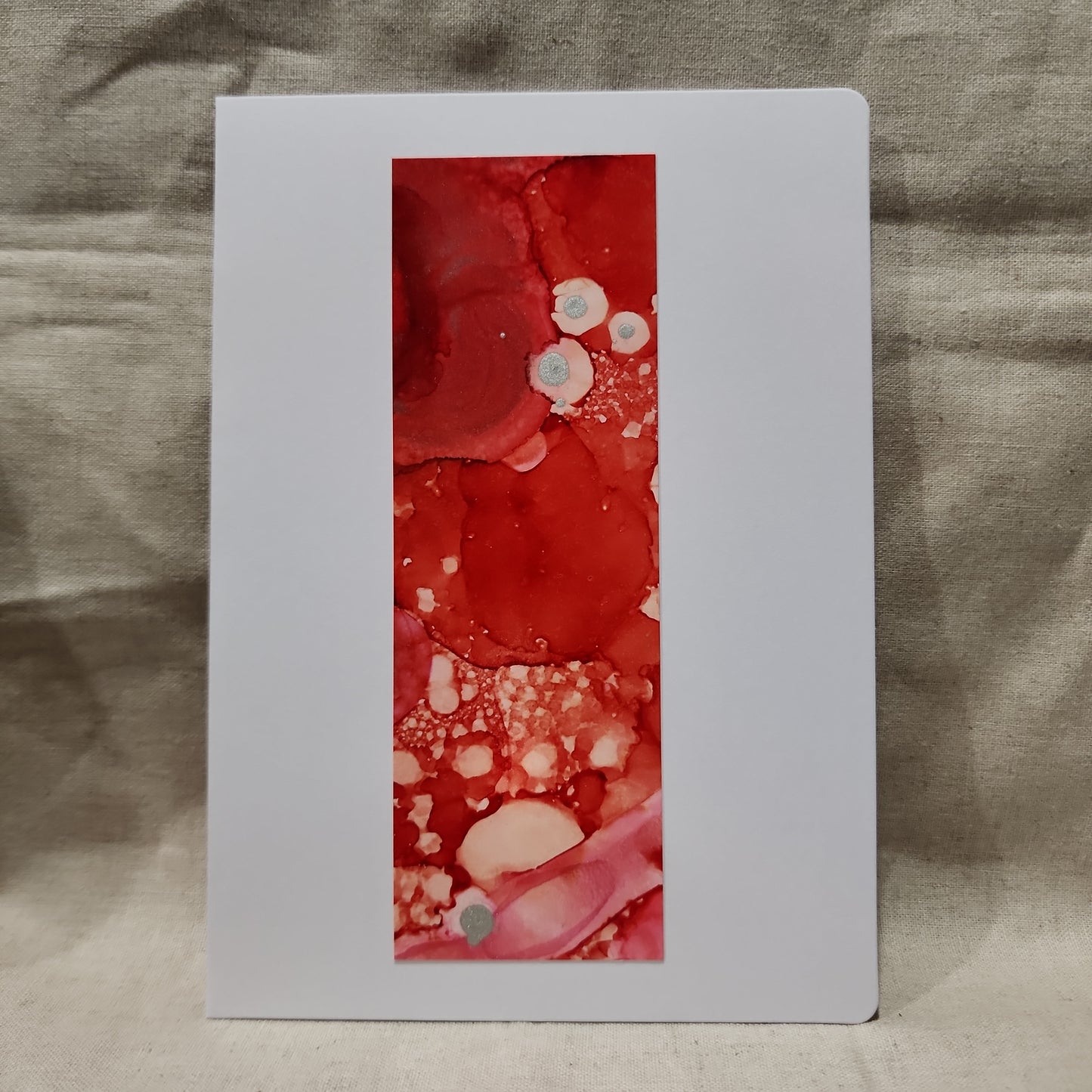 Handmade Alcohol Ink Notecards - Red/Pink/Silver (Set of 4)