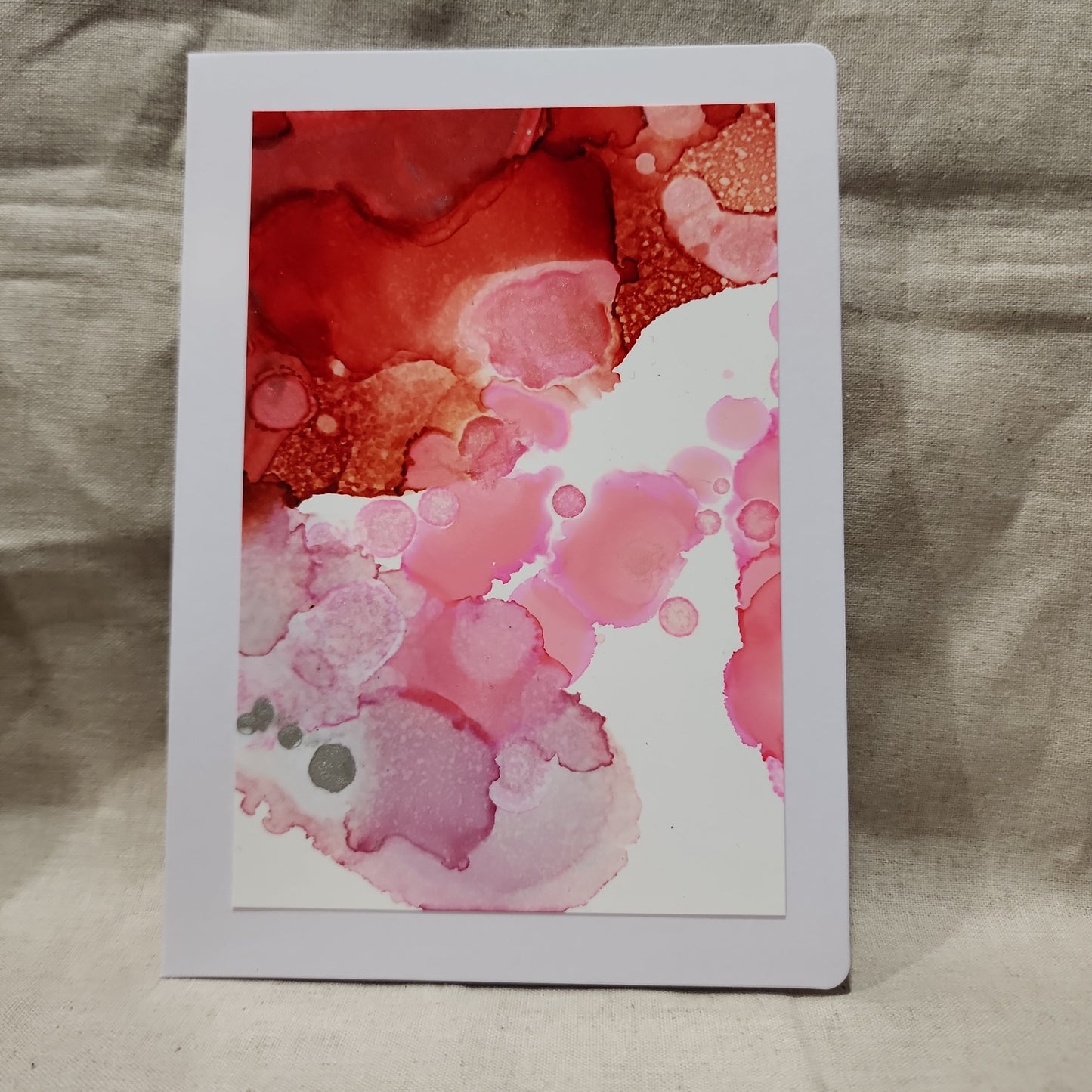 Handmade Alcohol Ink Notecards - Red/Pink/Silver (Set of 4)