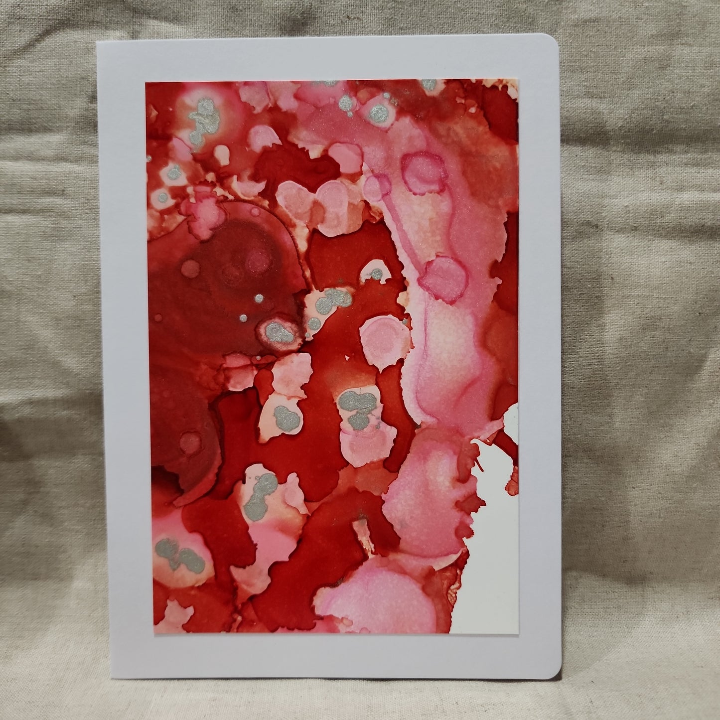 Handmade Alcohol Ink Notecards - Red/Pink/Silver (Set of 4)