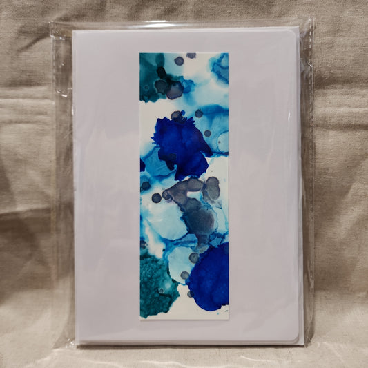 Handmade Alcohol Ink Notecards - Half Print - Blue (Set of 4)