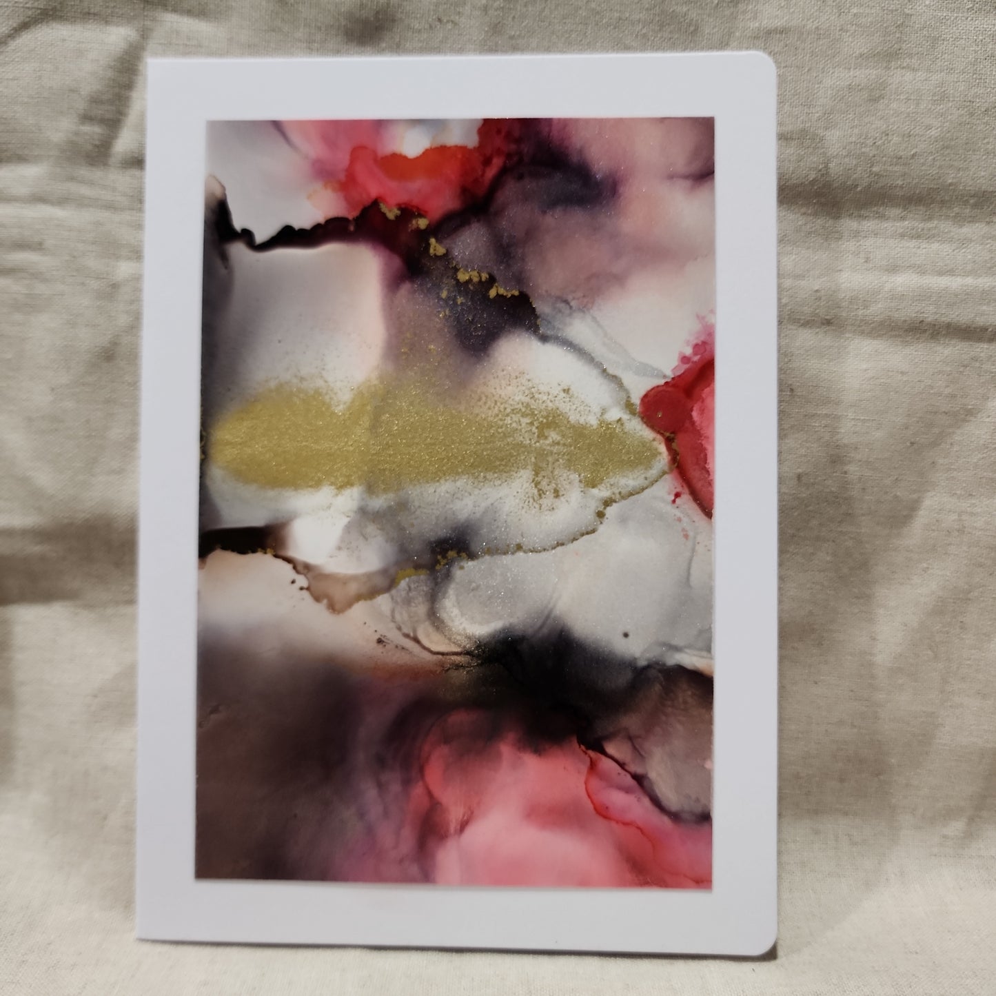 Handmade Alcohol Ink Notecards - Black/Red/Gold (Set of 4)