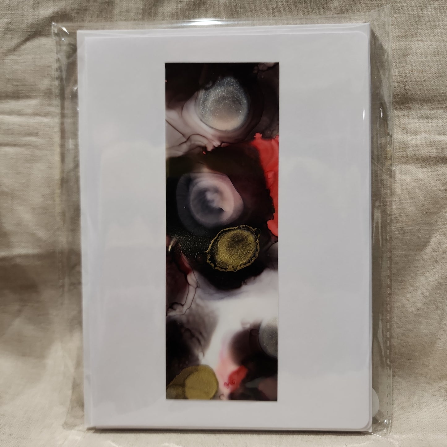 Handmade Alcohol Ink Notecards - Black/Red/Gold (Set of 4)