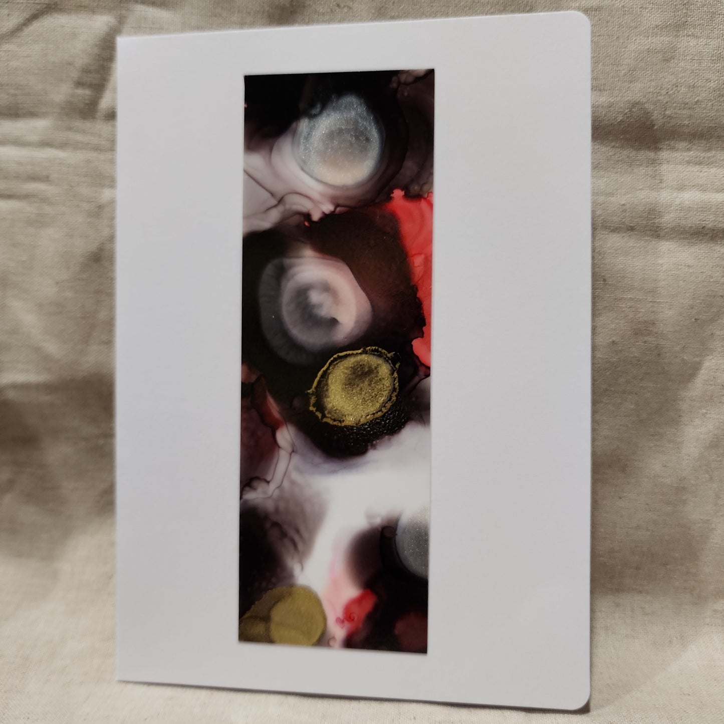 Handmade Alcohol Ink Notecards - Black/Red/Gold (Set of 4)