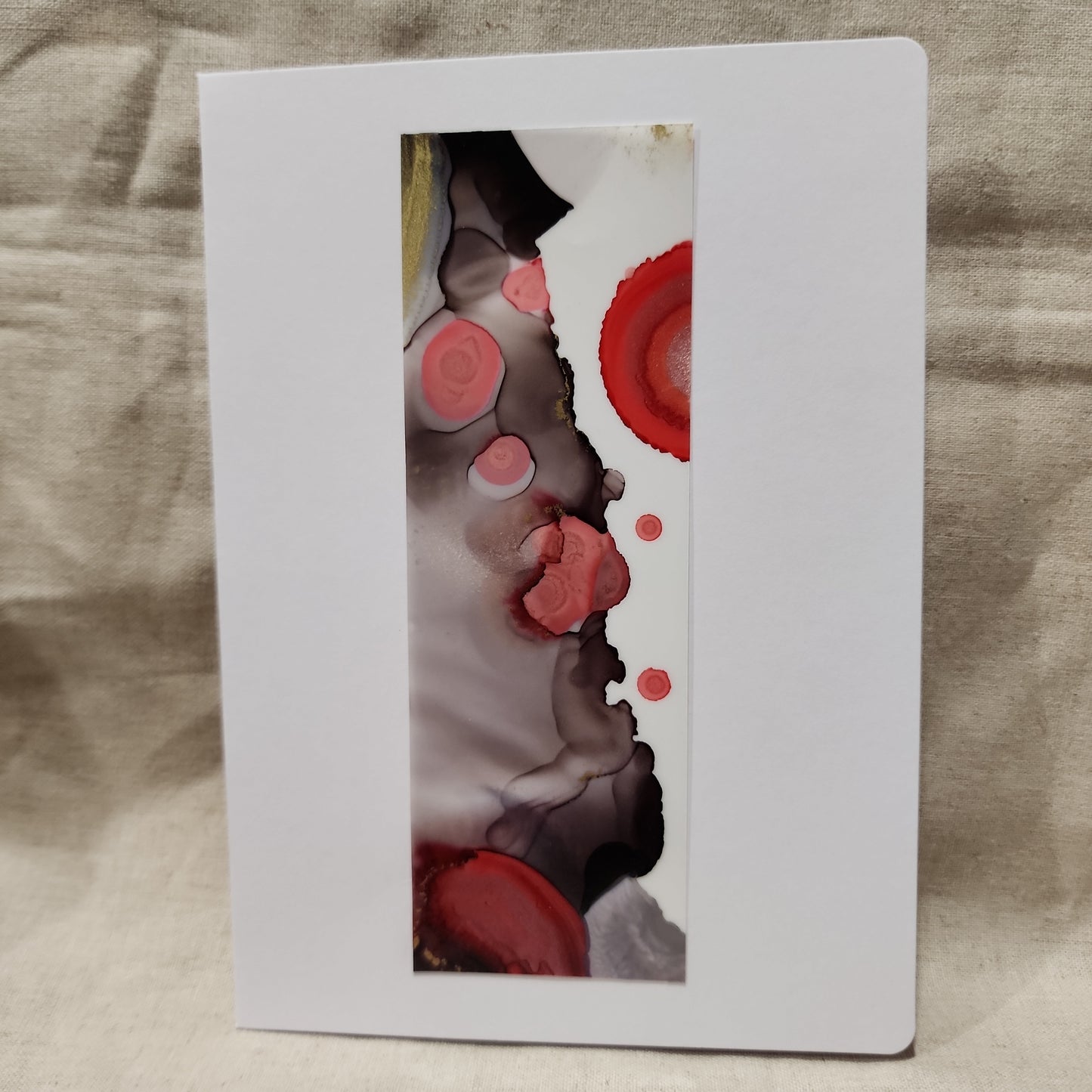 Handmade Alcohol Ink Notecards - Black/Red/Gold (Set of 4)