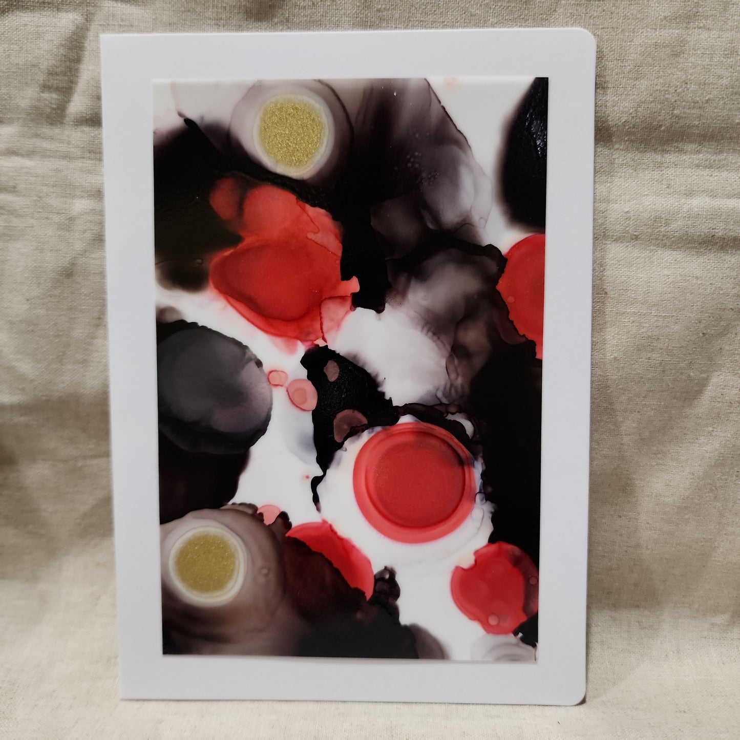 Handmade Alcohol Ink Notecards - Black/Red/Gold (Set of 4)