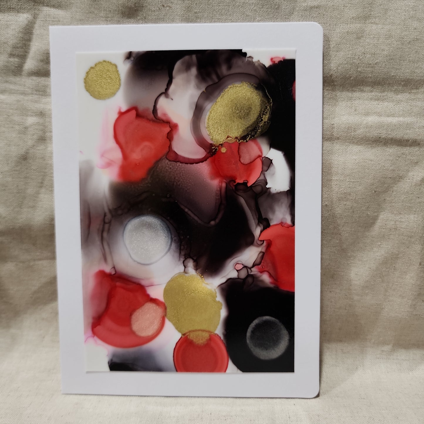 Handmade Alcohol Ink Notecards - Black/Red/Gold (Set of 4)