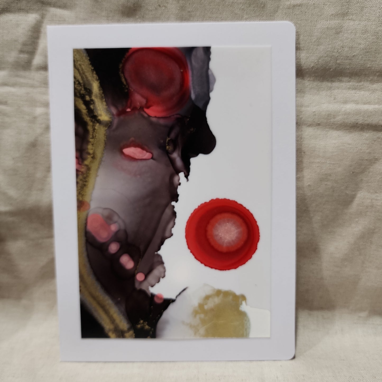 Handmade Alcohol Ink Notecards - Black/Red/Gold (Set of 4)