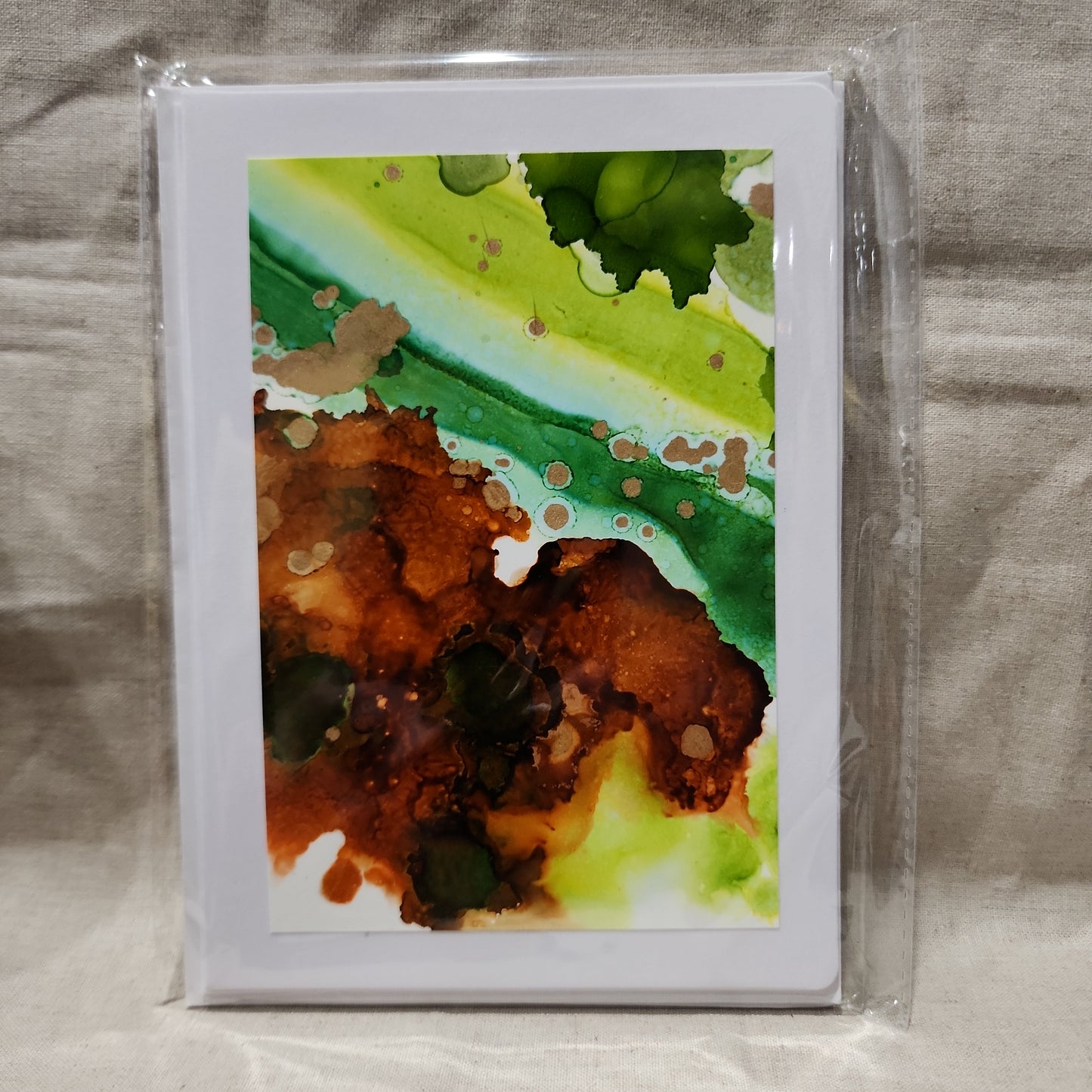 Handmade Alcohol Ink Notecards - Green/Brown/Gold (Set of 4)