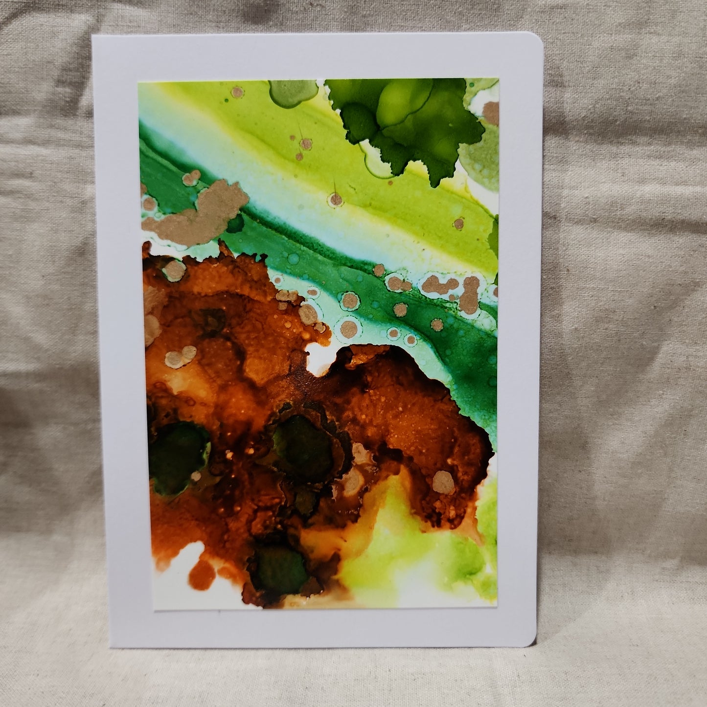 Handmade Alcohol Ink Notecards - Green/Brown/Gold (Set of 4)