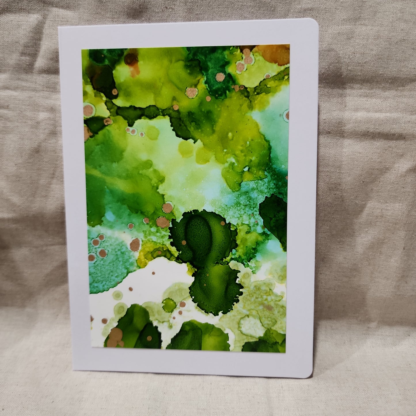 Handmade Alcohol Ink Notecards - Green/Brown/Gold (Set of 4)