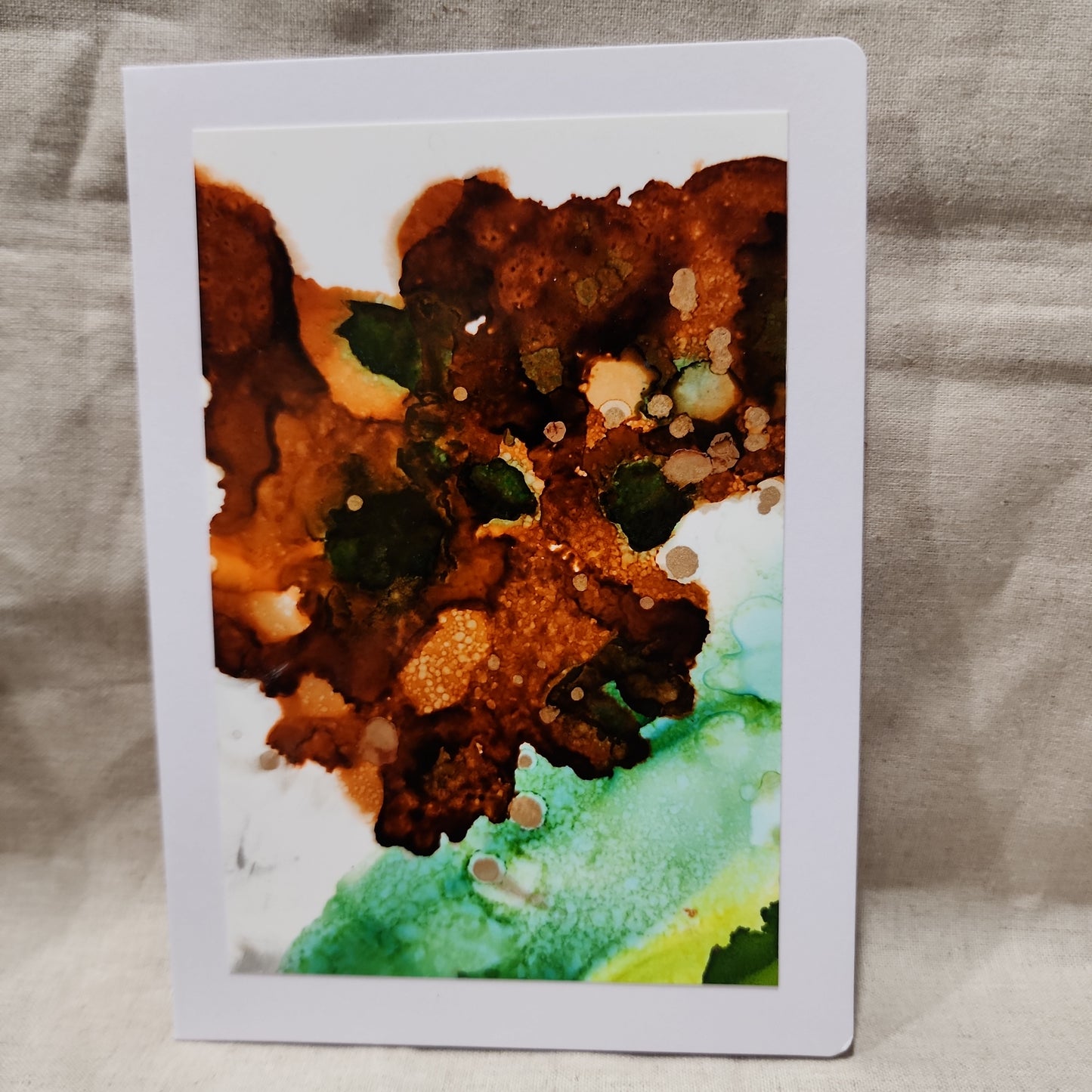 Handmade Alcohol Ink Notecards - Green/Brown/Gold (Set of 4)