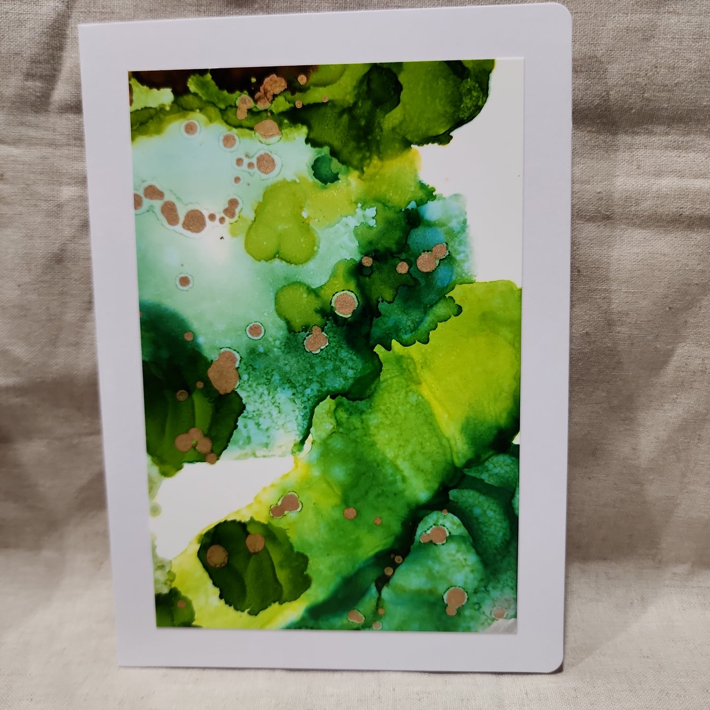 Handmade Alcohol Ink Notecards - Green/Brown/Gold (Set of 4)