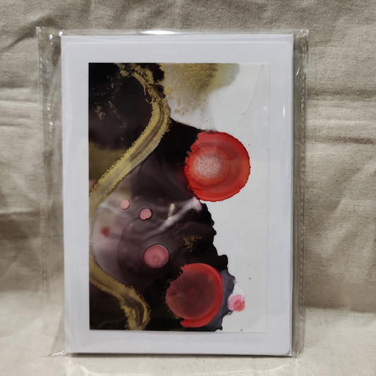 Handmade Alcohol Ink Notecards - Black/Red/Gold (Set of 4)