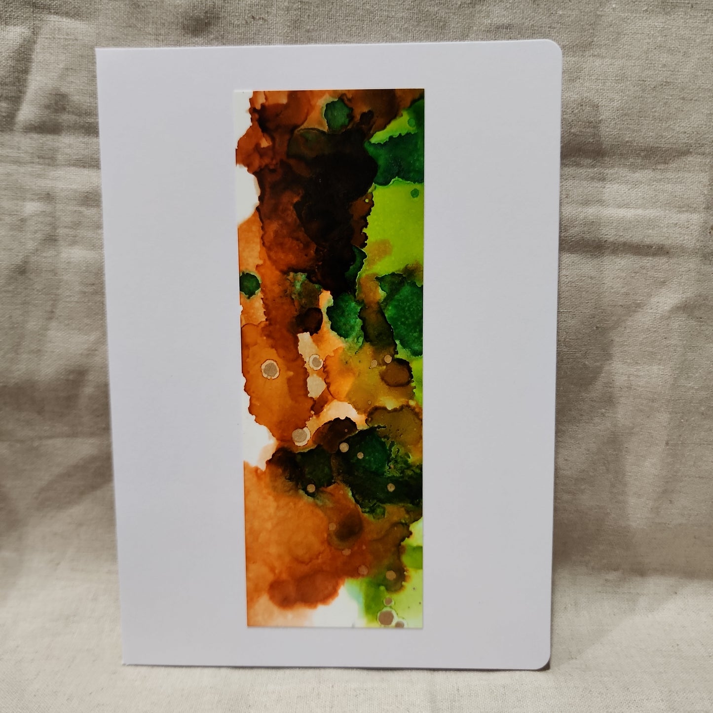 Handmade Alcohol Ink Notecards - Brown/Green/Gold (Set of 4)