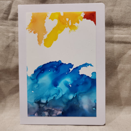 Handmade Alcohol Ink Notecards - Blue/Yellow (Set of 2)