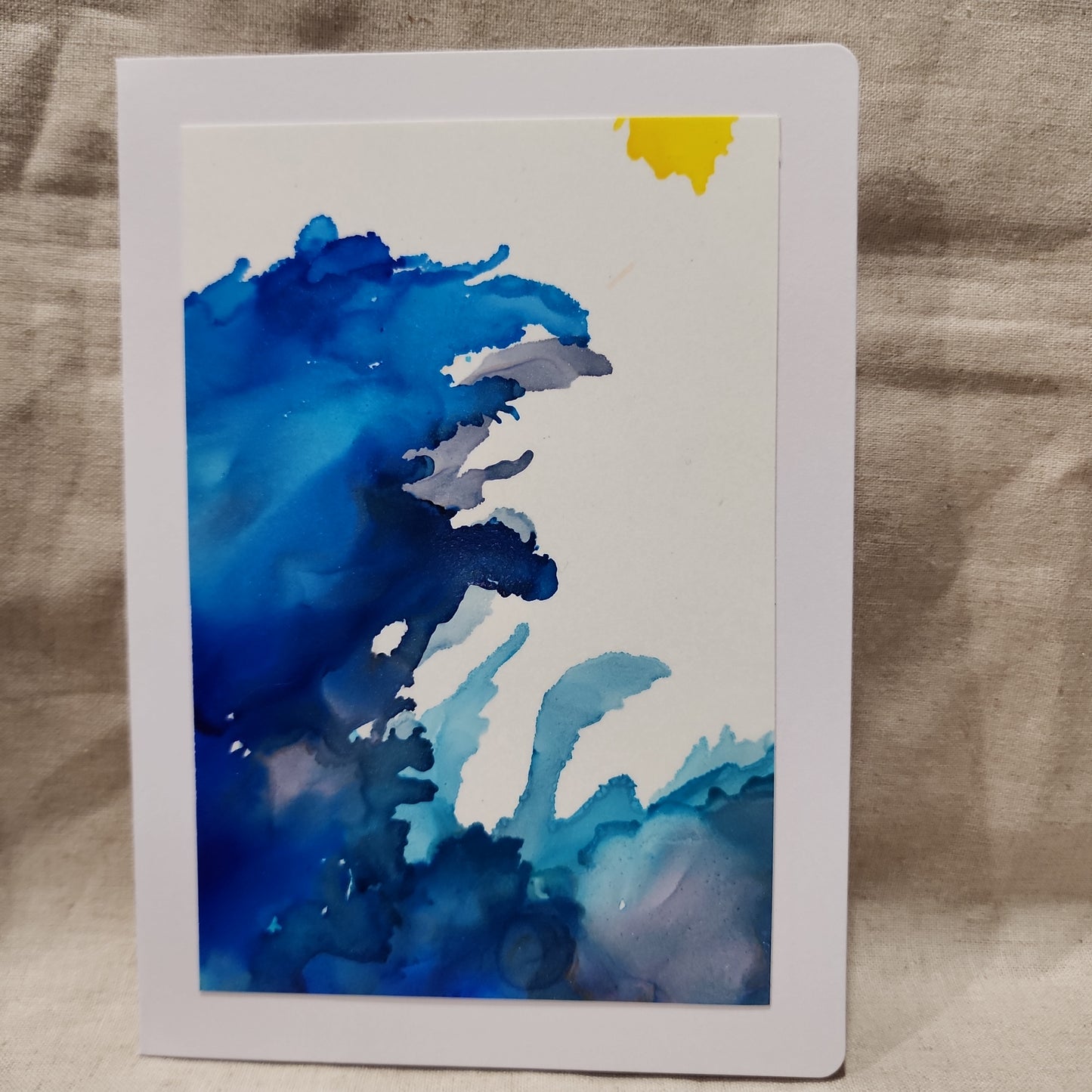 Handmade Alcohol Ink Notecards - Blue/Yellow (Set of 2)