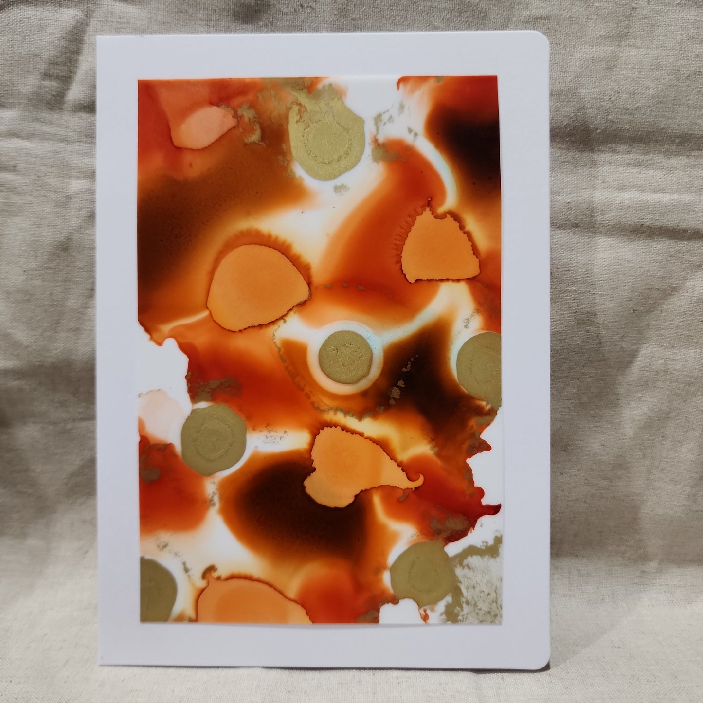 Handmade Alcohol Ink Notecards - Orange/Gold (Set of 2)