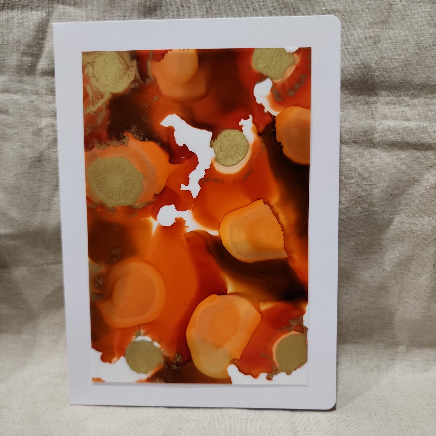 Handmade Alcohol Ink Notecards - Orange/Gold (Set of 2)