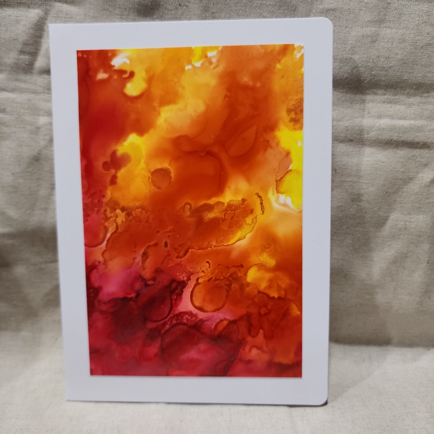 Handmade Alcohol Ink Notecards - Red/Orange/Yellow (Set of 2)