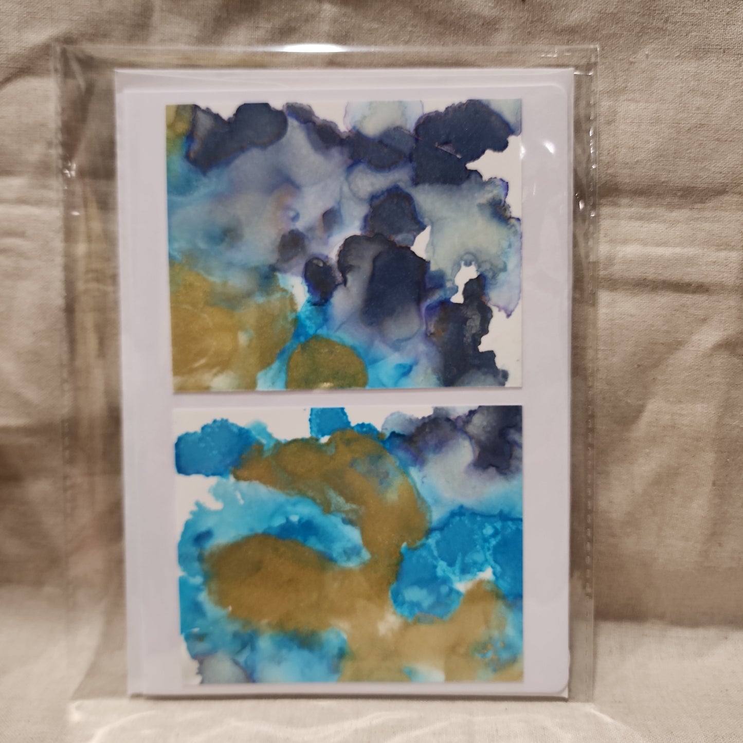 Handmade Alcohol Ink Notecards - Blue/Gold