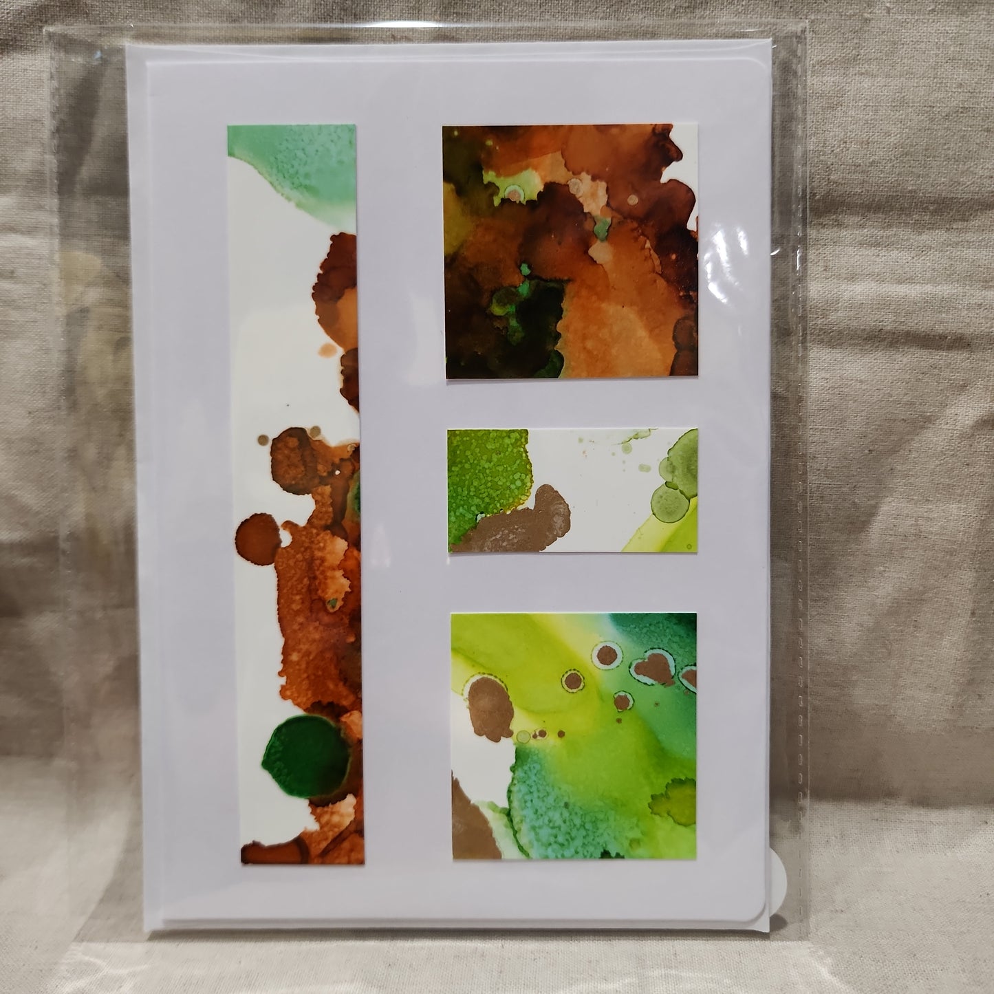 Handmade Alcohol Ink Notecards - Green/Brown