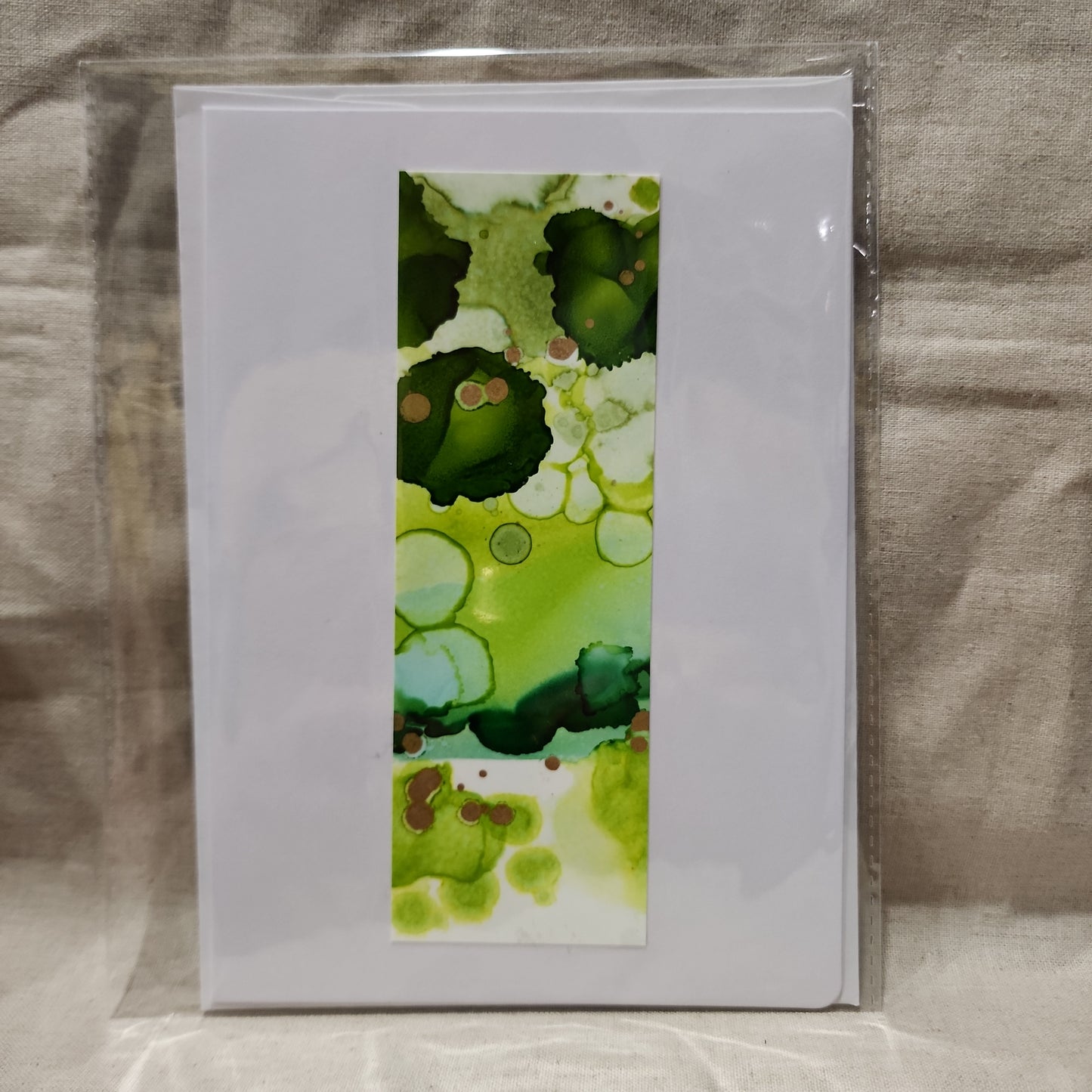 Handmade Alcohol Ink Notecards - Green/Gold