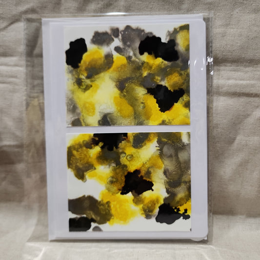 Handmade Alcohol Ink Notecards - Black/Silver/Yellow