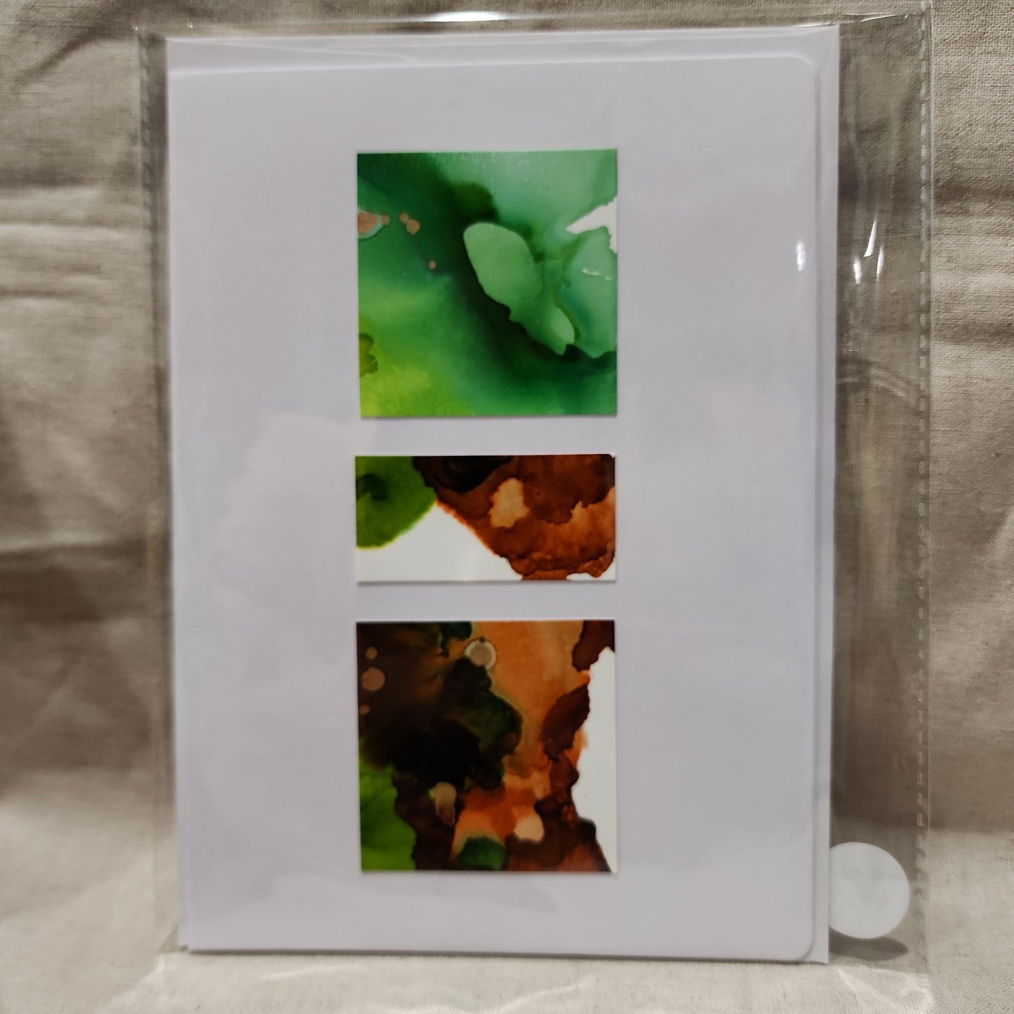 Handmade Alcohol Ink Notecards - Green/Brown