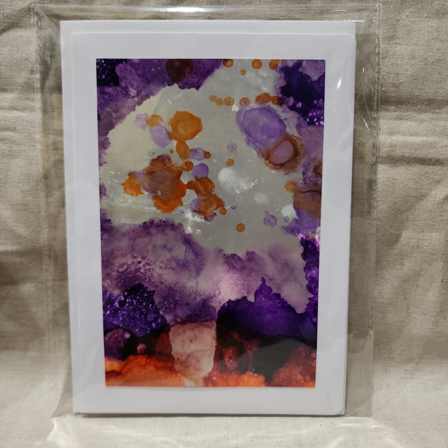 Handmade Alcohol Ink Notecards - Purple/Orange