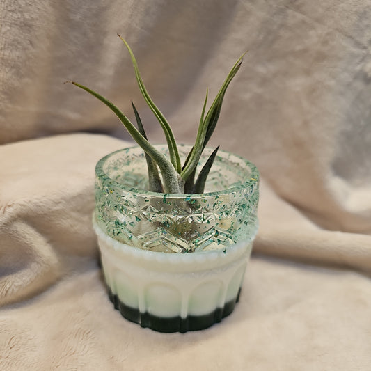 Votive/Planter-Green & White