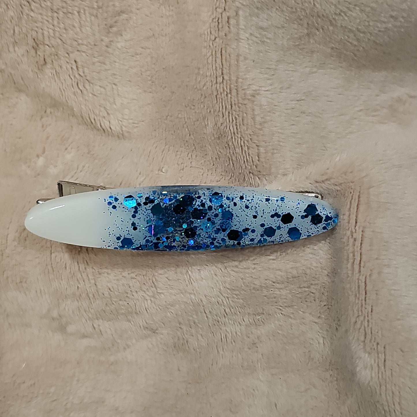 Hair Clip - White & Blue Sparkle