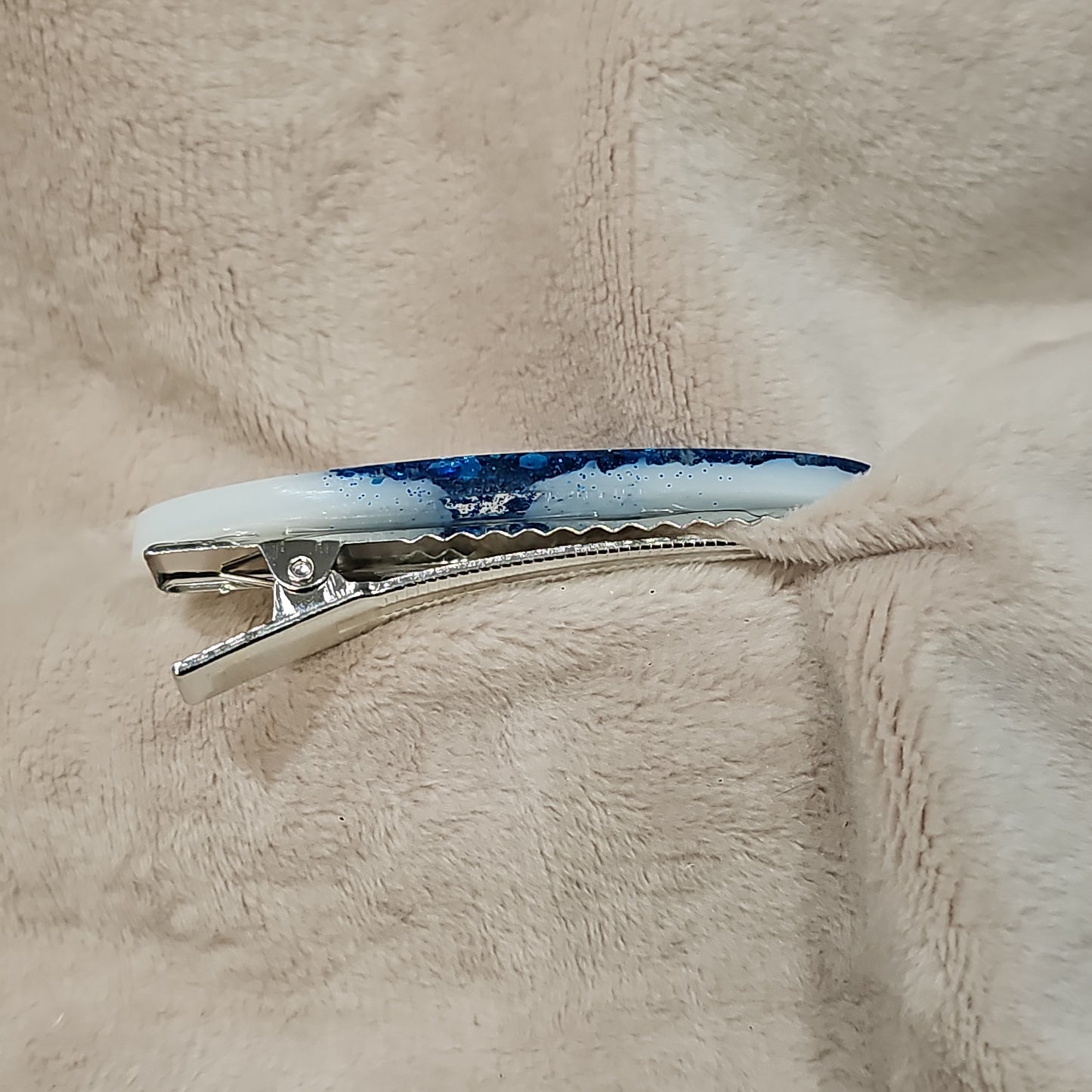 Hair Clip - White & Blue Sparkle